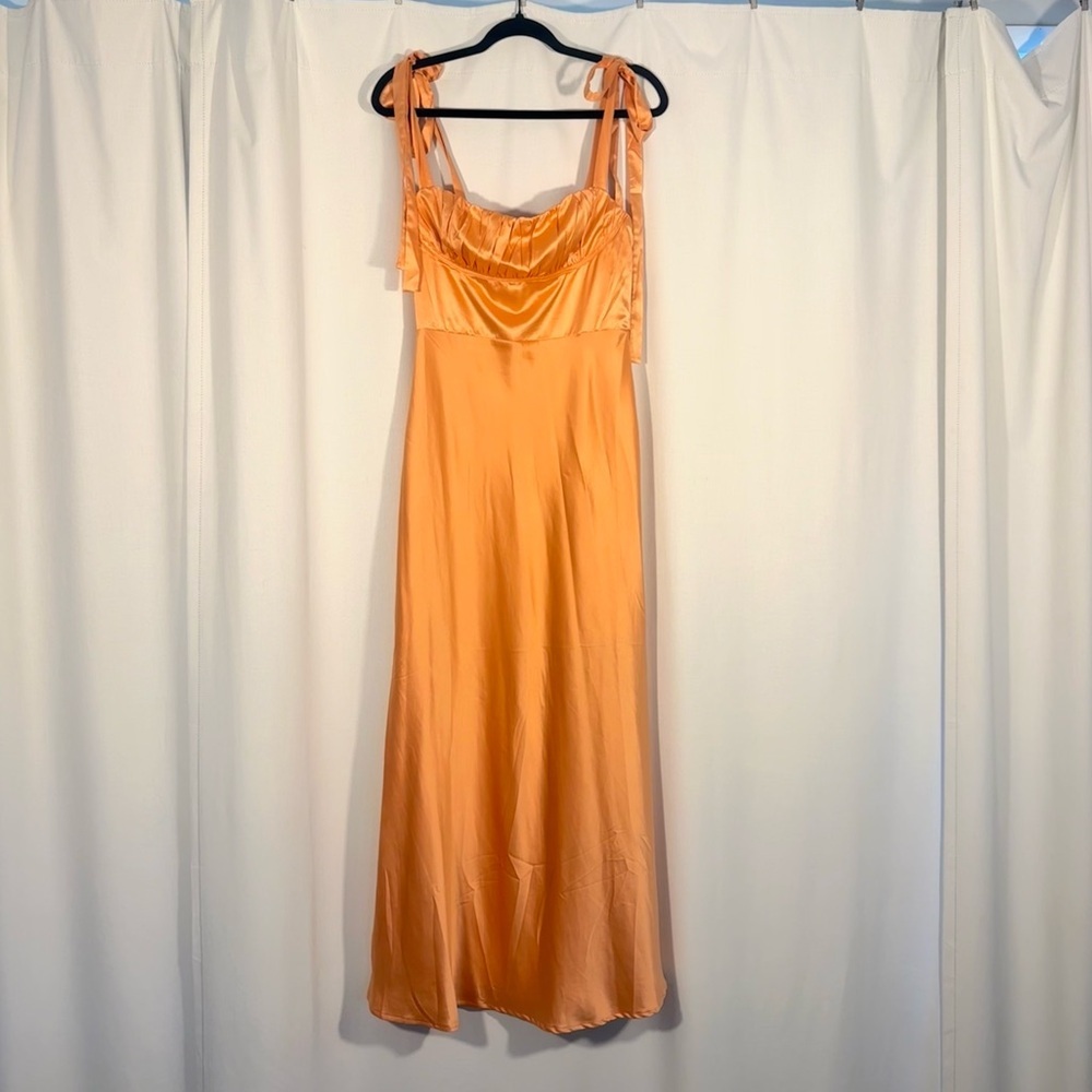 Here Comes the Sun Orange Satin Tie-Strap Dress